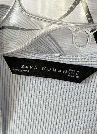 Zara блуза вишивка етно народний стиль блузка топ на захід із зав'язками рюші блакитна в смужку рюші оборки8 фото
