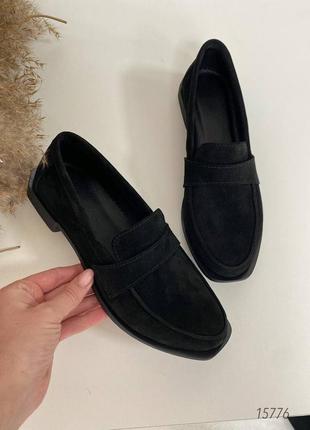 Женские лоферы замшевые,черные, натуральная замша