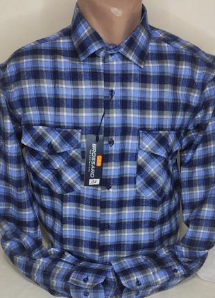 Сорочки чоловічі кашемір (туреччина) brossard vd-0138 класична синя картата, тепла чоловіча сорочка