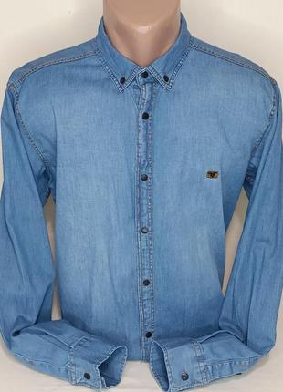 Джинсова чоловіча сорочка блакитна red lain vd-0018 туреччина, чоловічі джинсові сорочки на кнопках