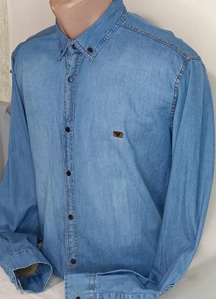 Джинсовая мужская рубашка голубая red lain vd-0019 турция, мужские джинсовые рубашки  на кнопках4 фото