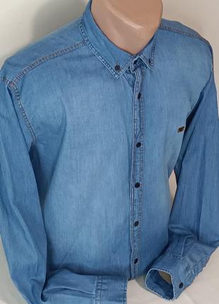 Джинсовая мужская рубашка голубая red lain vd-0019 турция, мужские джинсовые рубашки  на кнопках8 фото