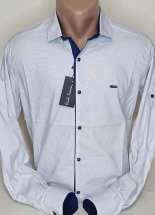 Рубашка мужская paul smith vd-0055 белая в прин приталенная трансформер стрейч коттон турция с длинным рукавом1 фото