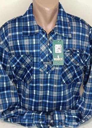 Мужские рубашки фланель с начесом hetai vd-0102 синяя клетчатая длинный рукав, тёплая мужска рубашка 5xl