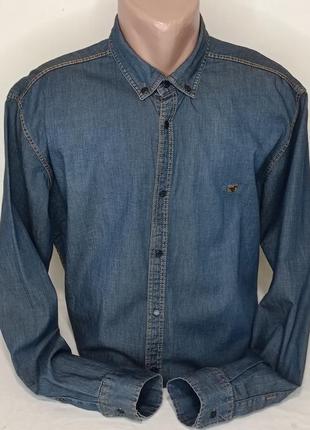 Джинсовая мужская синяя рубашка red lain vd-0018 турция, мужские джинсовые рубашки  на кнопках