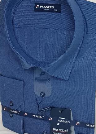 Батальная мужская синяя рубашка passero vd-0120 классическая рубашка в клетку с длинным  рукавом нарядная4 фото