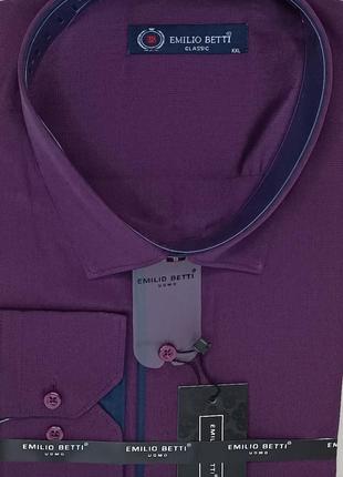 Классическая мужская рубашка турция emilio betti vd-0003 сливовая клетчатая с длинным рукавом нарядная2 фото