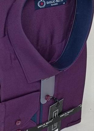 Классическая мужская рубашка турция emilio betti vd-0003 сливовая клетчатая с длинным рукавом нарядная