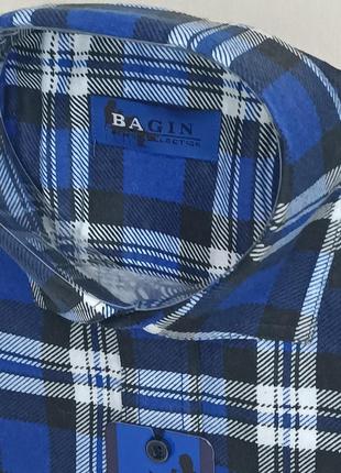 Байковая мужская рубашка в клетку тёплая bagin vd-0053 с длинным рукавом, синяя клетчатая7 фото