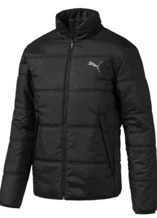 Куртка спортивная мужская puma essentials padded jacket 580007 01 (черная, осень-зима, синтипон, логотип пума)
