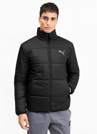Куртка спортивная мужская puma essentials padded jacket 580007 01 (черная, осень-зима, синтипон, логотип пума)2 фото