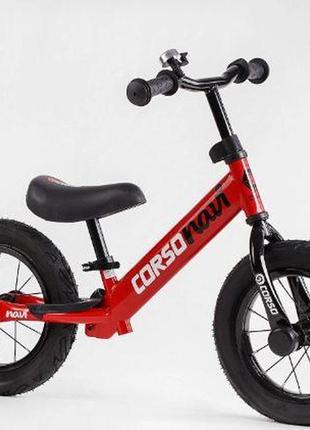 Велобіг "corso navi" rd-3206 сталева рама, колесо 12", надувні колеса, підніжка, підставка для ніг, червоний