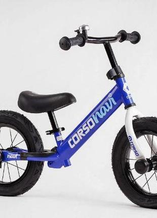 Велобіг "corso navi" rd-2101 сталева рама, колесо 12", надувні колеса, підніжка, підставка для ніг,синій