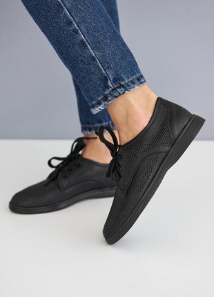 Жіночі туфлі шкіряні літні чорні на шнурівці ydg 21257/1 перфорація, розмір: 37, 38, 39, 407 фото