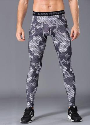 Чоловічі компресійні спортивні легінси з принтом "grey energy"