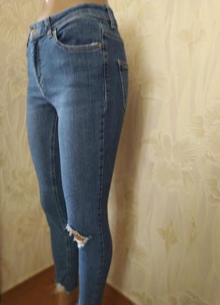 💙💙💙эластичные укороченные джинсы рваные скинни высокая посадка, brend original6 фото