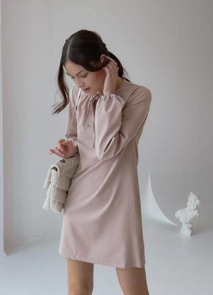 Бежева нюдова сукня міні прямого крою