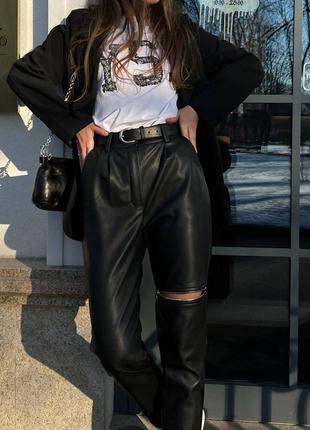 Стильные штаны, р.s,m, эко-кожа на замше, черный6 фото