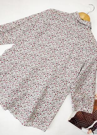 Рубашка блузка женская удлиненная свободного кроя белая в цветочный принт коттон от бренда kelrebeo 424 фото