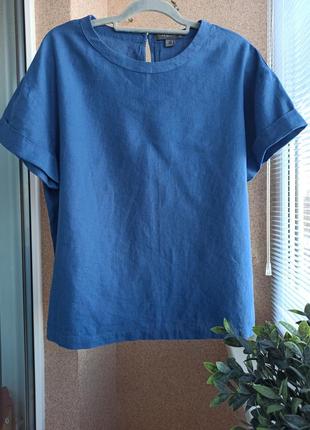 Летняя однотонная блуза оверсайз свободного силуэта лен - вискоза1 фото