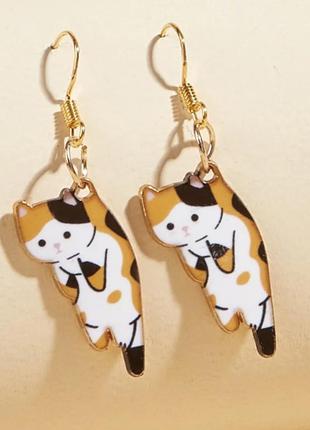 Серьги котики. сережки котенок. серьги висюльки висячие бижутерия женские "котик / котята syi-2"