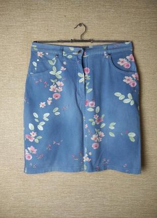 Літня джинсова юбка спідниця з квітковим принтом1 фото