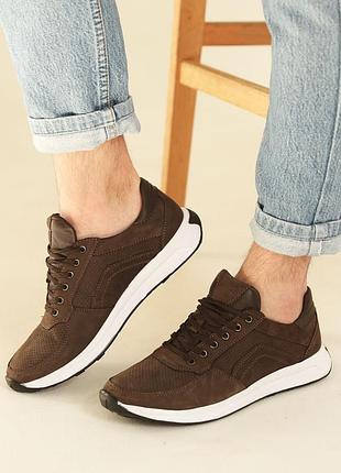 Стильні кросівки шкіряні коричневі чоловічі (весна/осінь/літо демі/демісезонні) для...