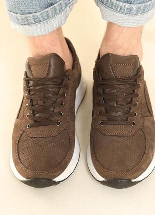 Стильні кросівки шкіряні коричневі чоловічі (весна/осінь/літо демі/демісезонні) для...