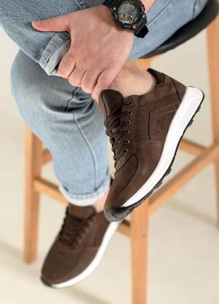 Стильні кросівки шкіряні коричневі чоловічі (весна/осінь/літо демі/демісезонні) для...