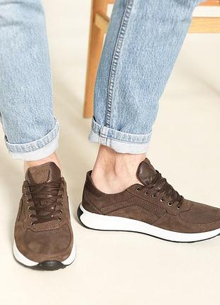 Стильні кросівки шкіряні коричневі чоловічі (весна/осінь/літо демі/демісезонні) для...