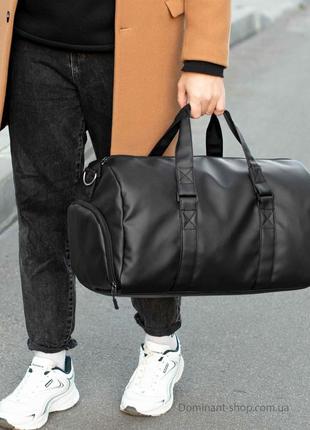 Мужская дорожная спортивная сумка с отделом для обуви черная из эко кожа для...