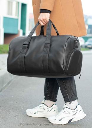 Чоловіча дорожня спортивна сумка з відділом для взуття чорна з екошкіри для тренувань містка на 28 л7 фото