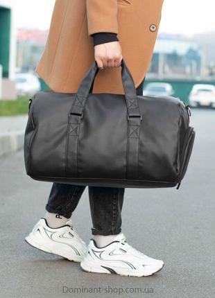 Чоловіча дорожня спортивна сумка з відділом для взуття чорна з екошкіри для тренувань містка на 28 л2 фото