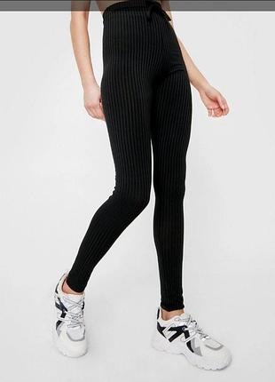Мегаклассные трикотажные лосины леггинсы в рубчик высокая посадка батал boohoo