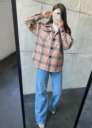 Рубашка жіноча мокко в клітинку на довгий рукав з кишенями на гудзиках стильна якісна трендова2 фото