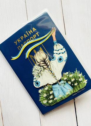 Обкладинка на паспорт книжечку :: дівчина зі стрічкою (патріотичний принт 17)2 фото