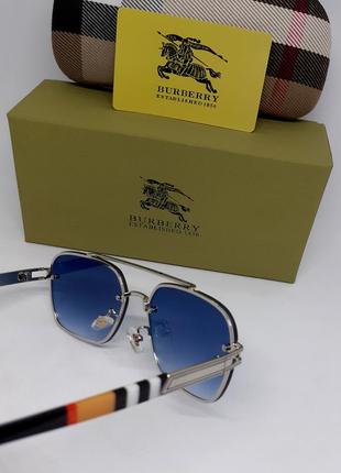 Очки в стиле burberry мужские солнцезащитные синий градиент в упаковке7 фото