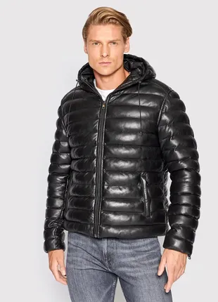 Шикарна шкіряна куртка пуховик serge pariente warmer black leather jacket