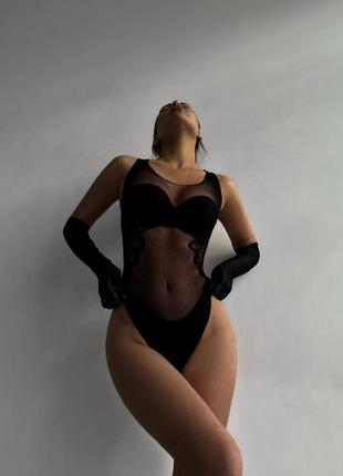 Еротичний боді сіточка на широких бретелях з візерунком