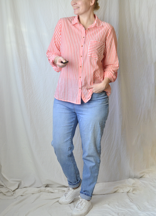 7151\50 тонка бавовняна сорочка у коралову смужку m&s xxxl