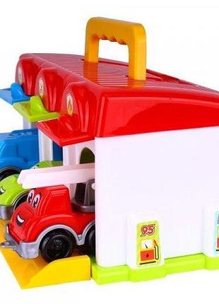 Детский набор гараж технок с катапультой и 3 машинки (8416)4 фото