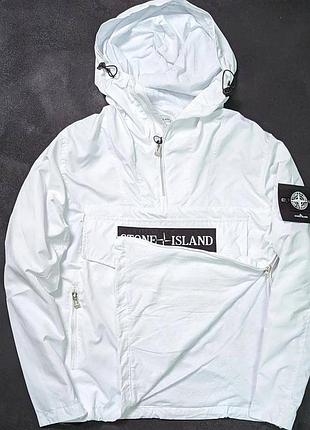 Анорак stone island черный / белый мужской стон айленд ветровка