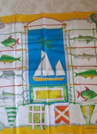 Крутой  шелковый новый платок" enrico bruni" 100% натуральный  шелк  88 см х 88см