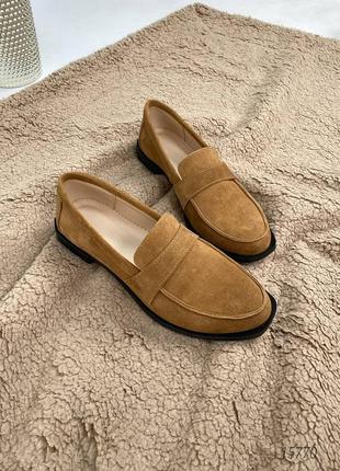 Натуральні замшеві туфлі - лофери - мокасини пісочного кольору 38р.
