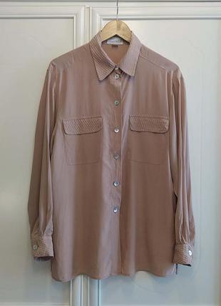 Рубашка шелковая, винтаж,, широкая, какао, от peter hahn