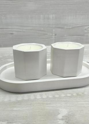 Набір із 2х соєвих свічок і підставки з ароматом "cotton and iris"2 фото