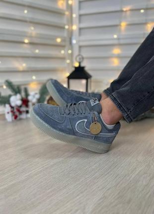 Мужские замшевые кроссовки nike air zapatillas 1. цвет сине-серый. рефлектив