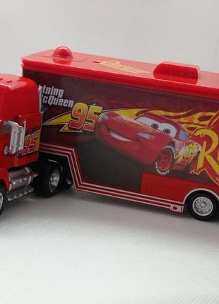 Трейлер мак тачки. автовоз маквина. грузовик транспортер тачки cars lightning mcqueen mack truck (без коробки)