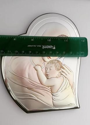 Образ икона серебряная с эмалью дева мария с младенцем на деревяной основе 15смх12см5 фото