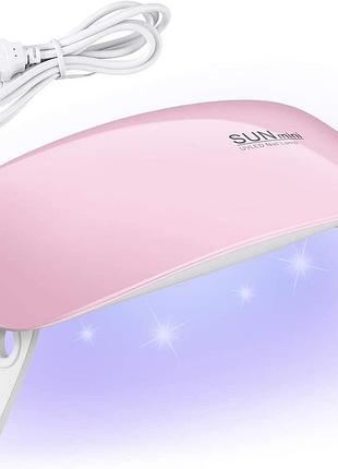 Led+uv лампа для маникюра sun mini 6w  от  usb  с таймером розовая